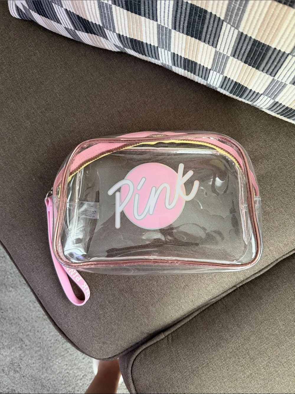 PINK Victoria's Secret Clear Cosmetic Bag with Pink Trim